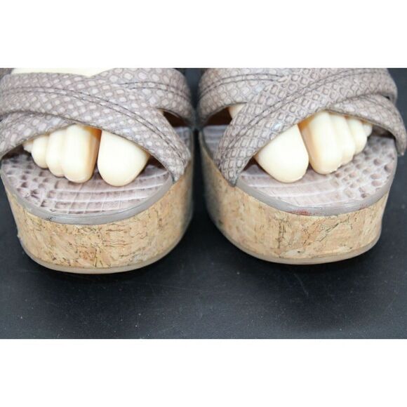 TORY BURCH Jeanine OPEN TOE STRAPPY SANDALS PLATFORM CORK SNAKE SIZE 9 - Picture 12 of 13